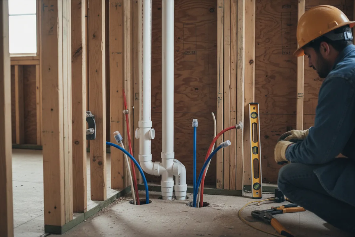 Drain and supply rough-in during Sump Pump Repair in Peaks Island